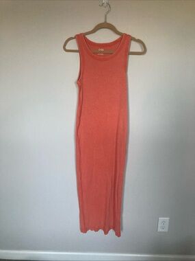 COS Coral Ribbed Tank Maxi Dress Minimalist Cotton Blend Bodycon Size XS